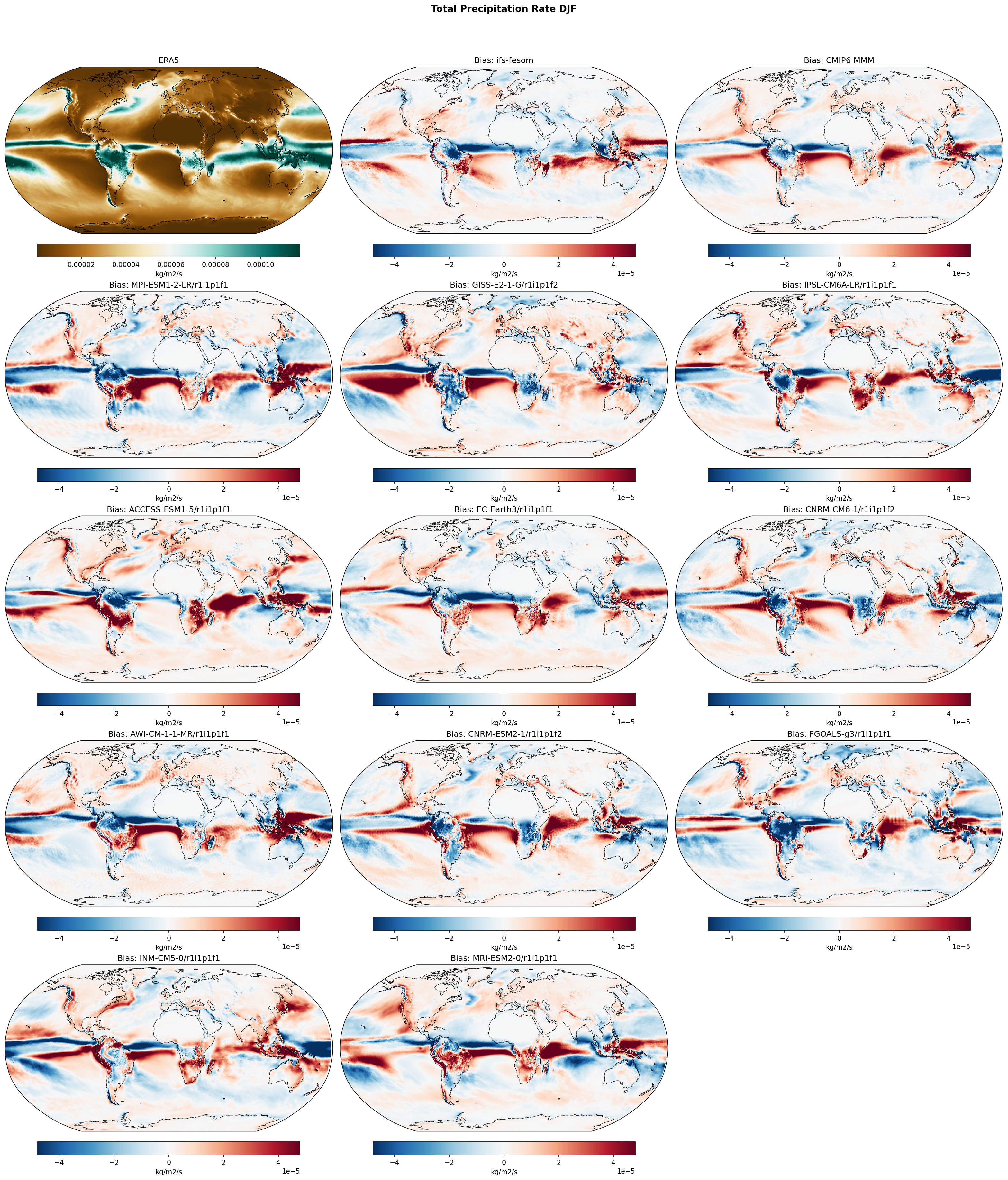 Total Precipitation Rate DJF Bias